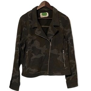 ANTHROPOLOGIE MARRAKECH CAMO SUEDED MOTO JACKET